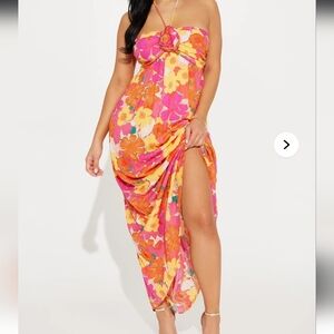 Fashion Nova Pink and Orange Floral Dress